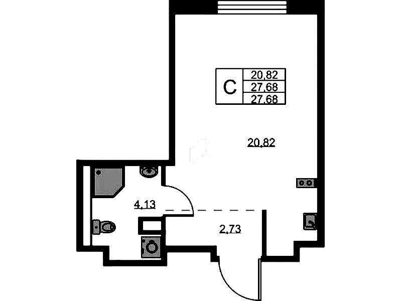 Квартира студия 27.68 м², 1/9 эт., ЖК «GloraX Новоселье»